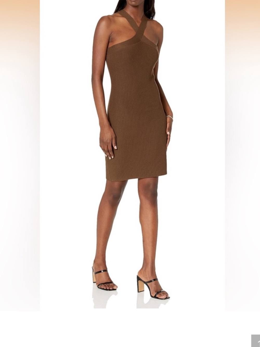 One-Shoulder Brown Rib Knit Sheath Dress